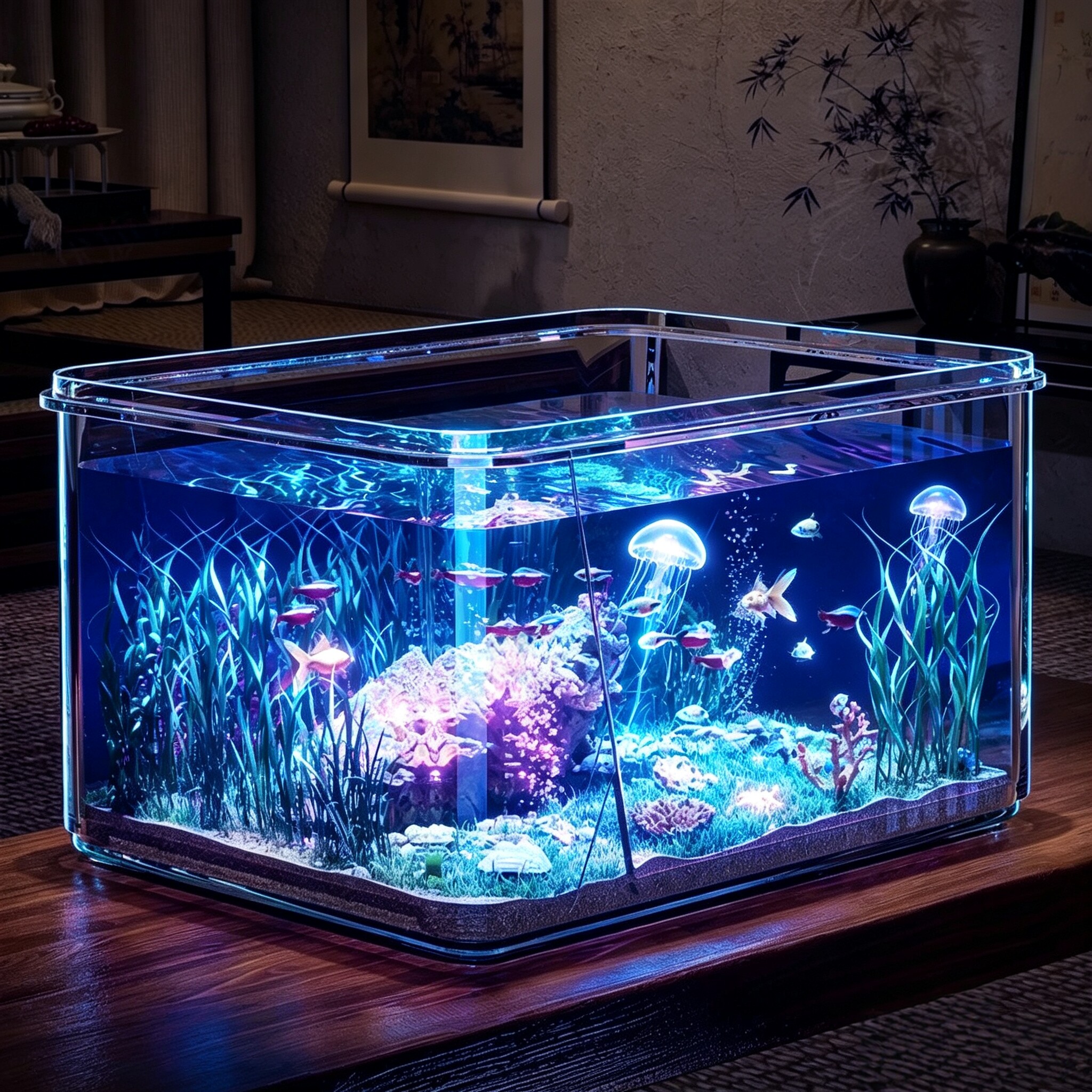 塑料养龟超白鱼缸金晶五线超白玻璃鱼缸长方形大中小鱼缸水族箱