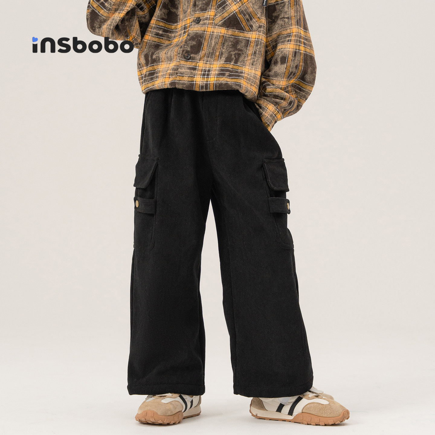 INSbobo儿童裤子口袋直筒裤