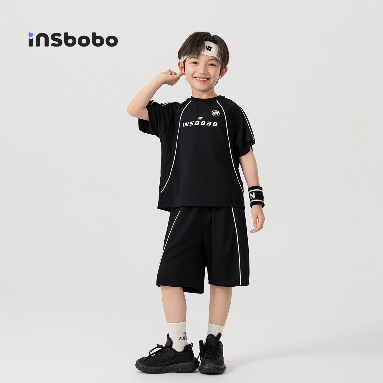 INSbobo儿童套装线条休闲两件套
