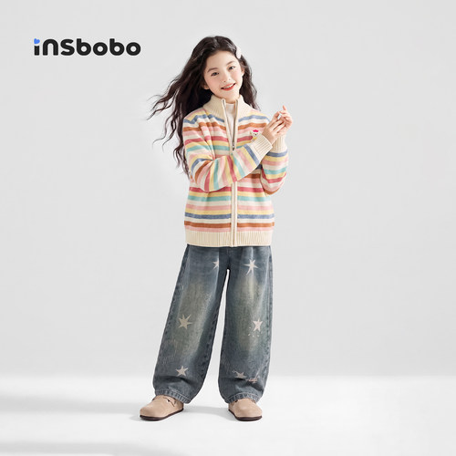 INSbobo儿童裤子星星印花牛仔裤