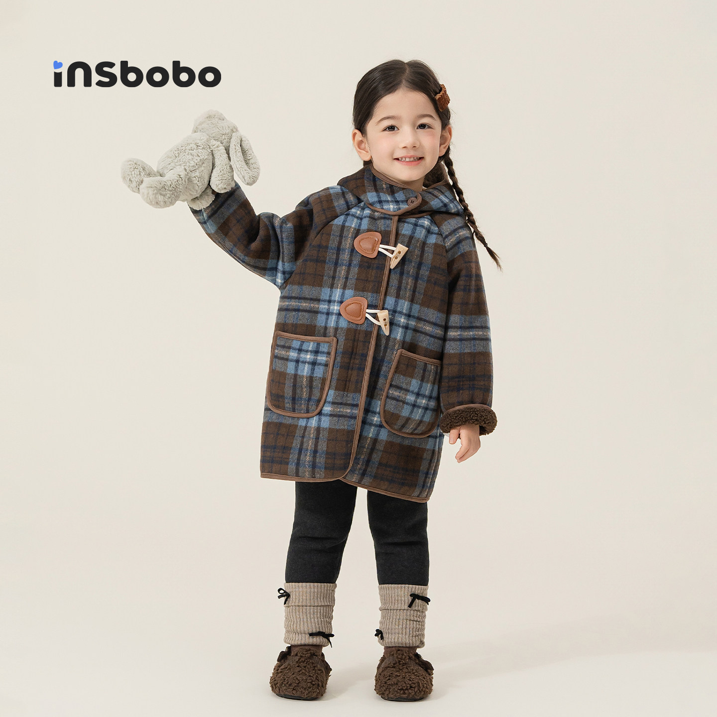 INSbobo儿童呢大衣牛角扣呢大衣