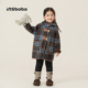 INSbobo童装 儿童外套毛呢大衣女童加绒衣服男童格纹上衣连帽冬装