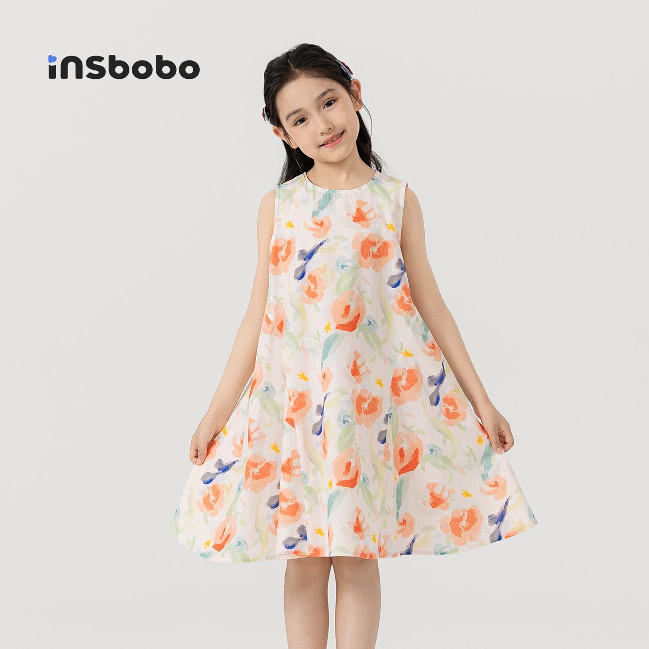 INSbobo童装女童连衣裙小女孩夏装洋气好看时髦背心裙休闲碎花裙