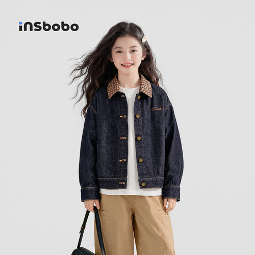 INSbobo儿童外套格子牛仔外套