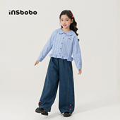 儿童衣服衬衫 新款 女孩牛仔裤 洋气阔腿裤 INSbobo女童套装 童装 春装