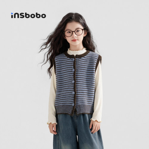 INSbobo儿童毛衣时尚条纹马甲