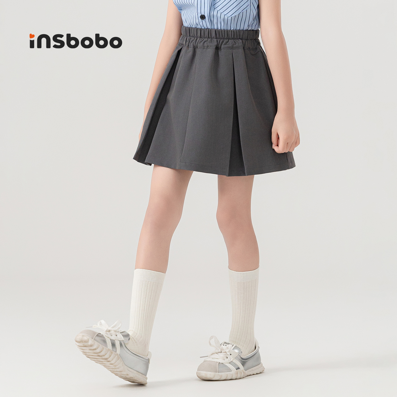 INSbobo儿童裙子纯色百褶半身裙