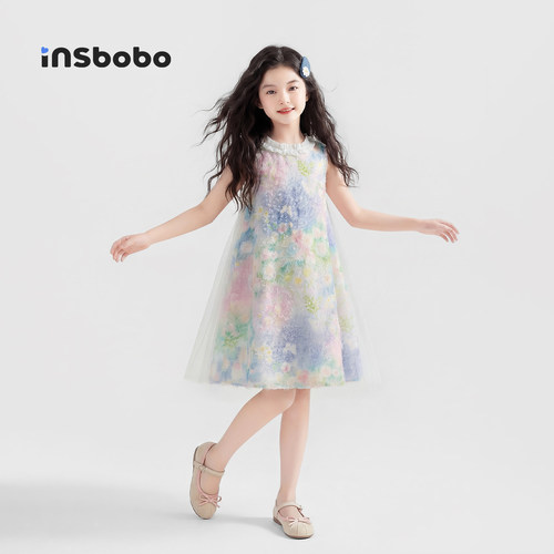 INSbobo儿童裙子晕染花边连衣裙