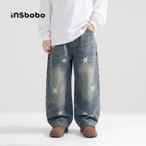 INSbobo儿童裤子星星印花牛仔裤