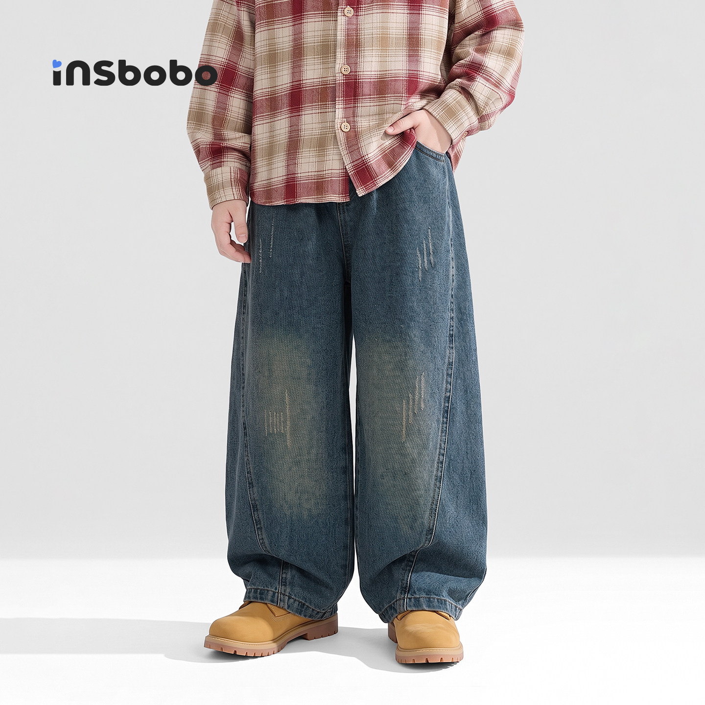 INSbobo儿童裤子明线软牛仔裤图片