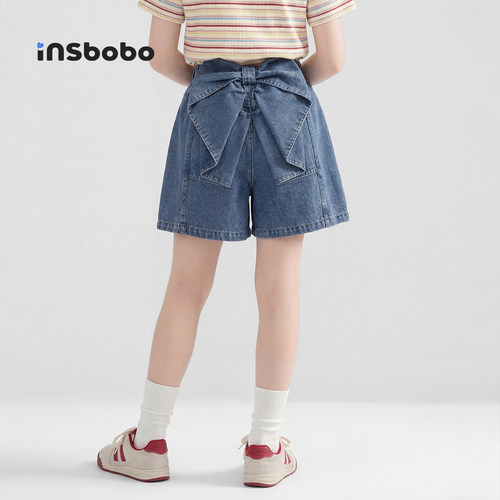 INSbobo儿童裤子蝴蝶结牛仔短裤