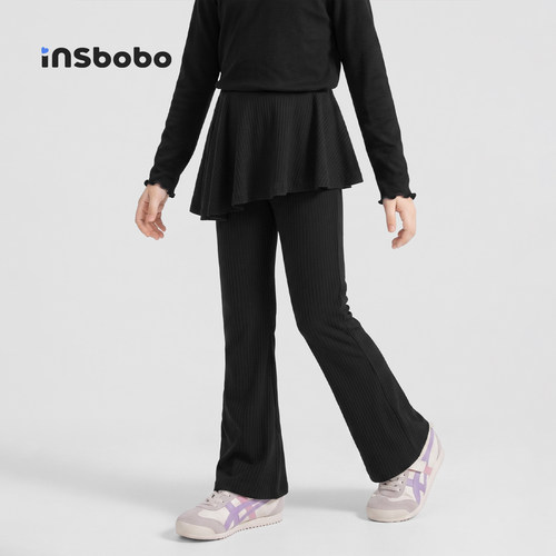 INSbobo儿童裤子假两件喇叭裤