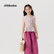 INSbobo童装女童套装2025夏季新款洋气小碎花短袖衬衫休闲喇叭裤
