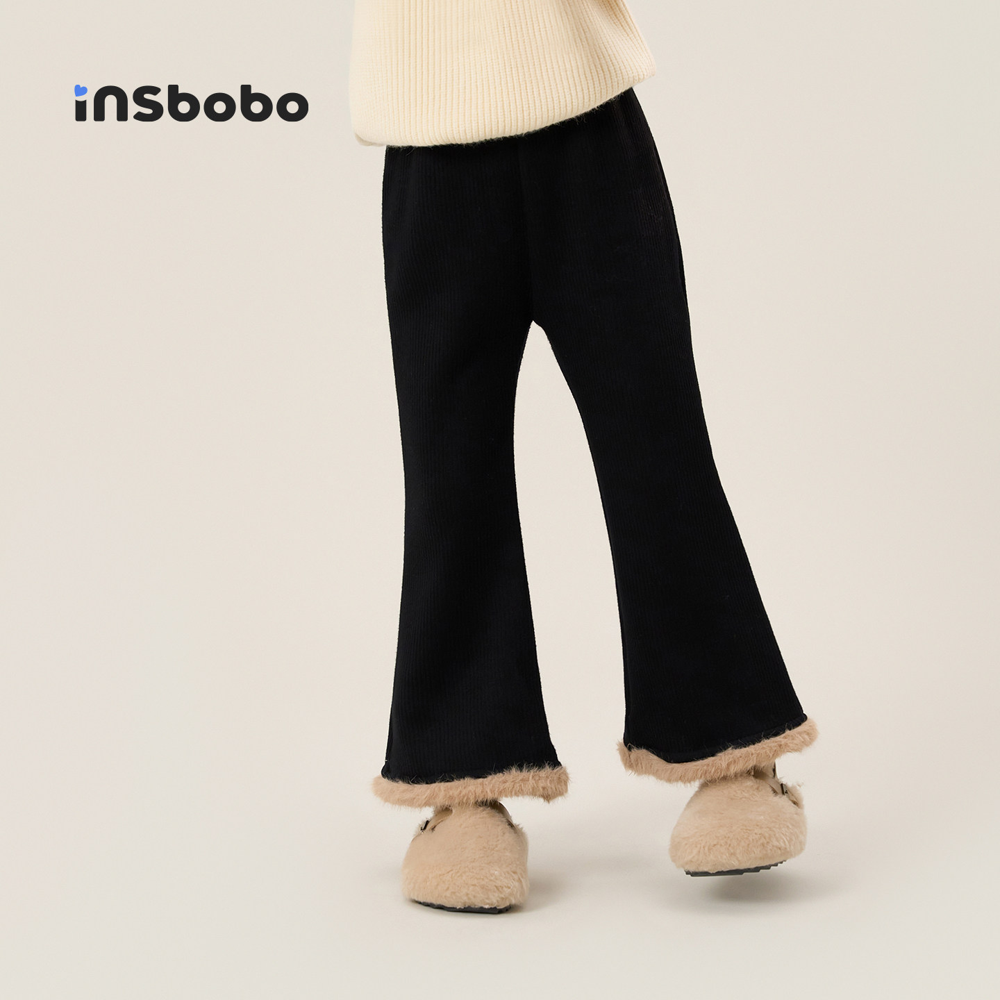 INSbobo儿童裤子冬装女孩喇叭裤