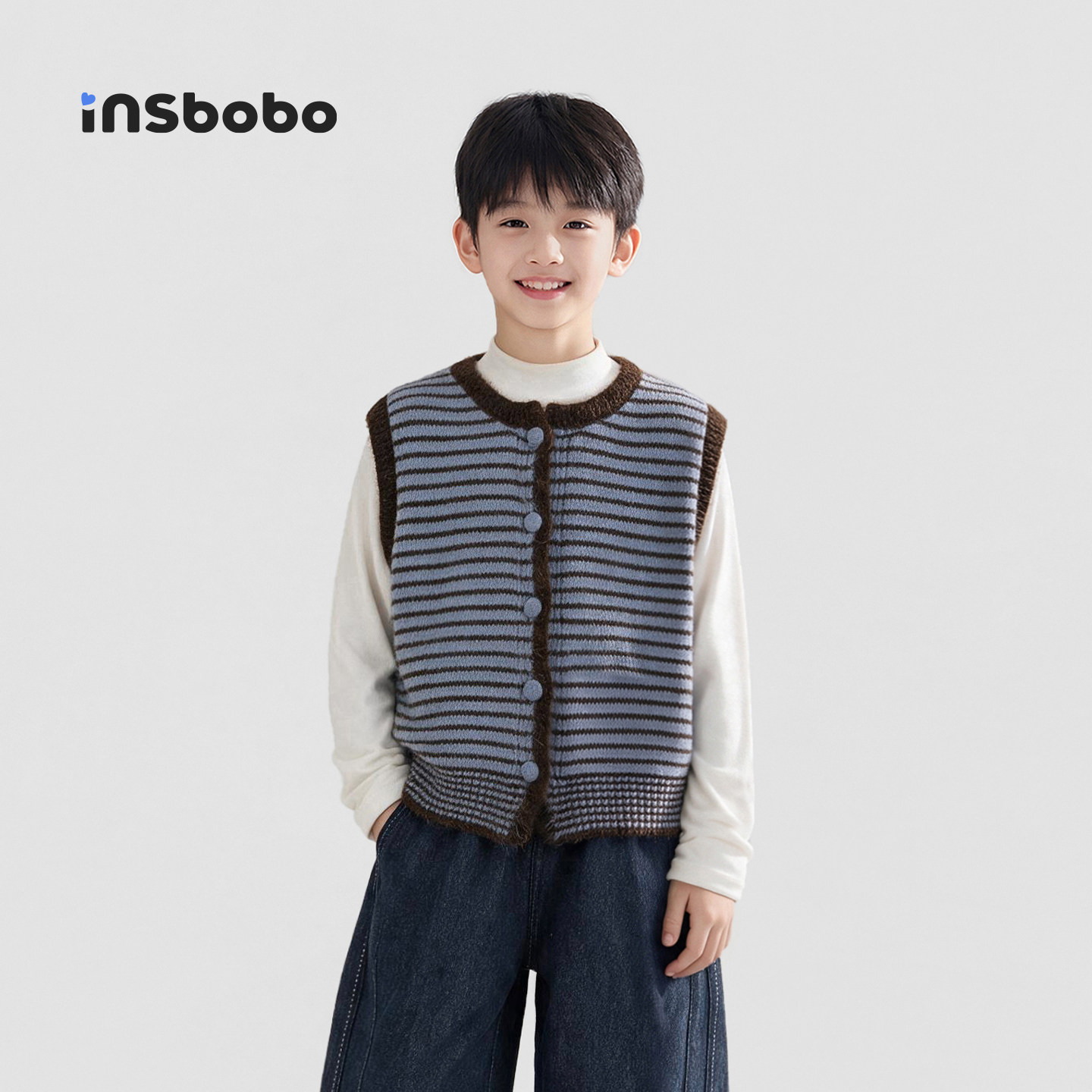 INSbobo童装男童毛衣马甲2026秋新款儿童条纹针织衫男孩上衣秋装