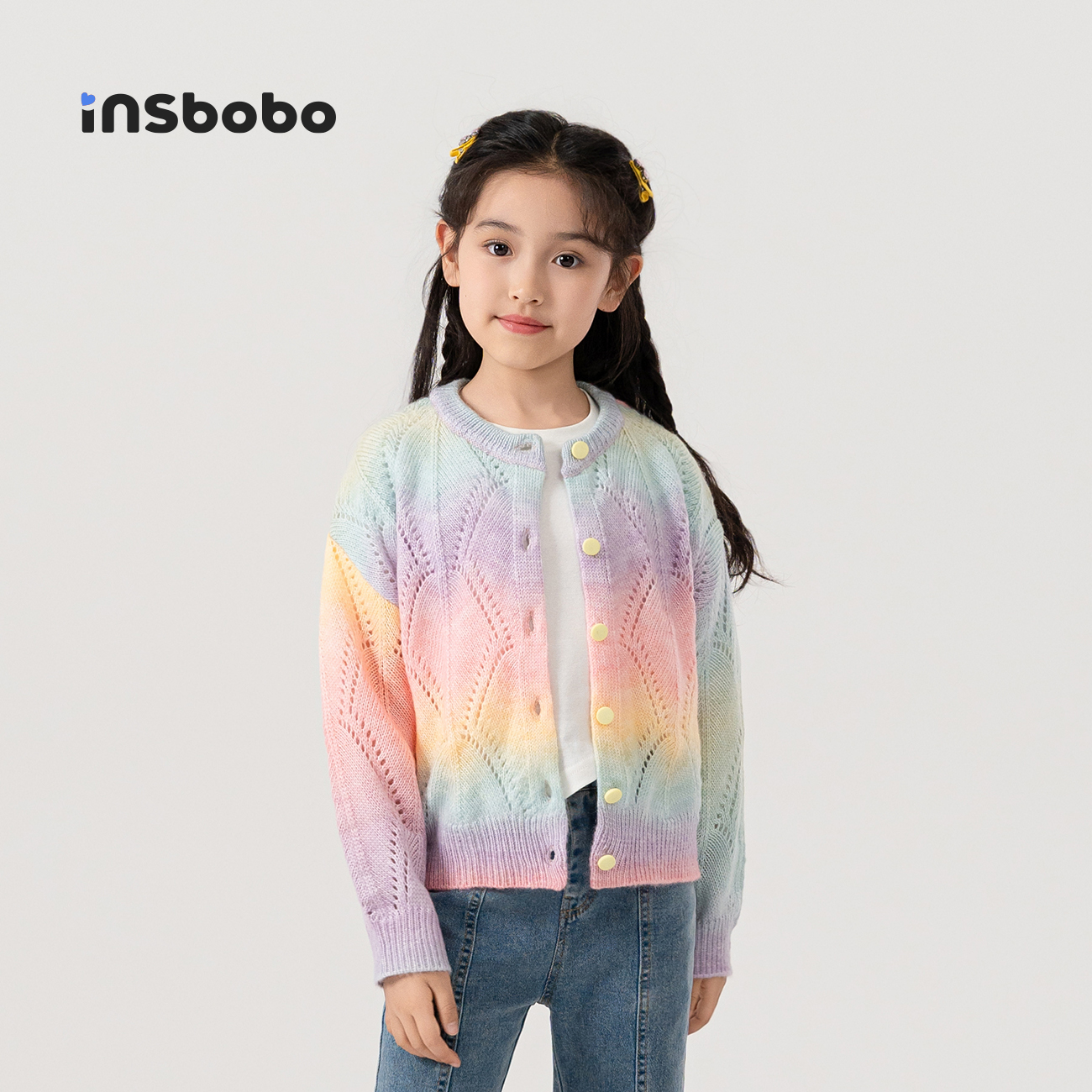 INSbobo童装女童外套2025春秋新款超洋气好看彩色小女孩针织开衫