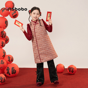 女孩拜年服 旗袍裙夹棉冬装 INSbobo童装 汉服女童连衣裙儿童新中式