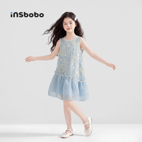 INSbobo儿童裙子镂空花朵连衣裙