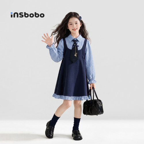 INSbobo儿童裙子假两件连衣裙