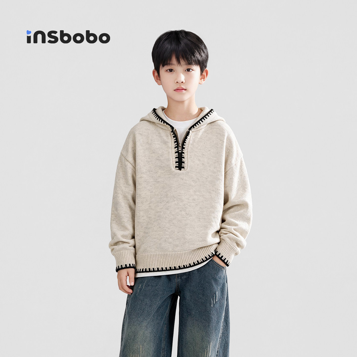 INSbobo儿童毛衣休闲连帽毛衣图片