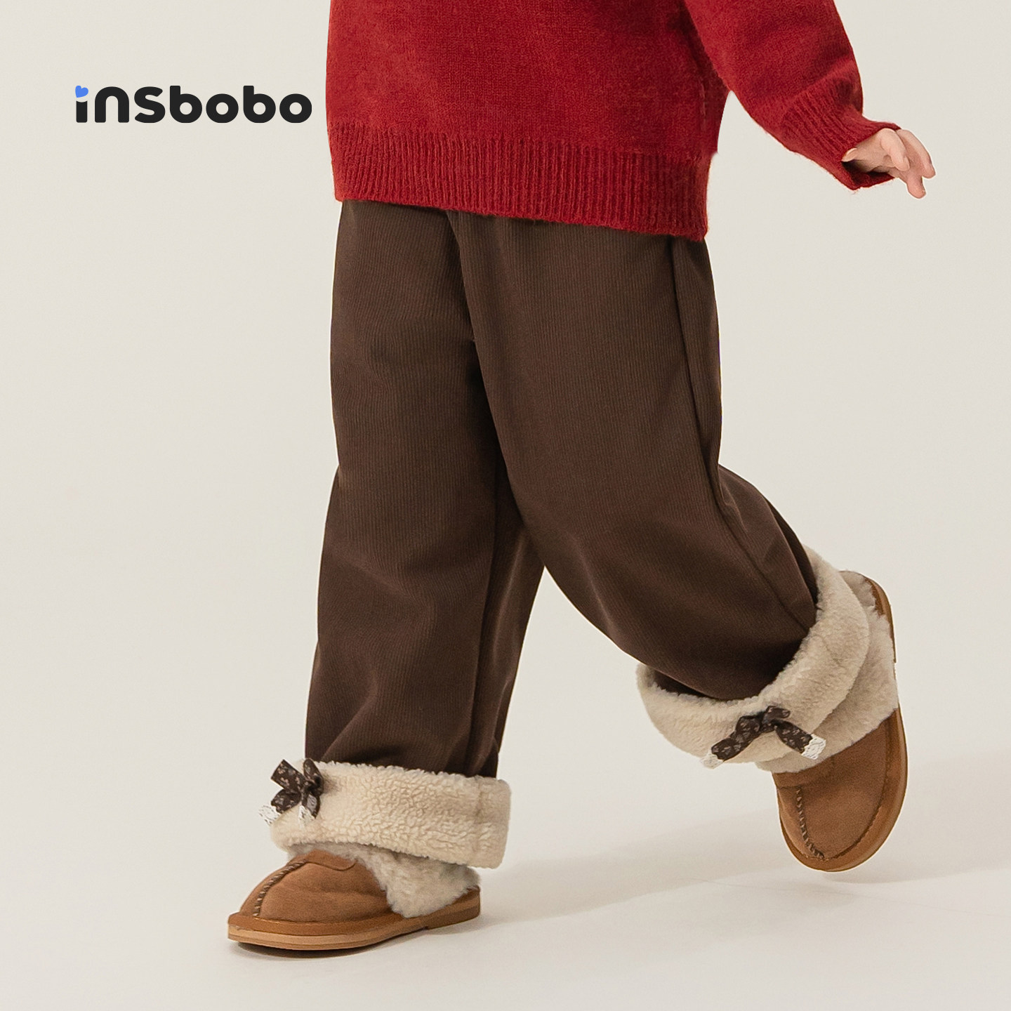 INSbobo儿童裤子毛毛裤脚直筒裤