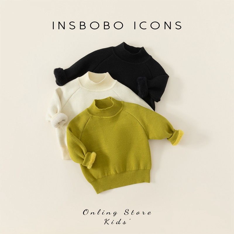 INSbobo儿童毛衣纯色半高领毛衣