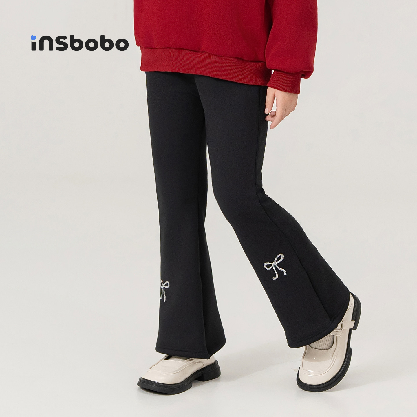 INSbobo儿童裤子烫钻装饰喇叭裤
