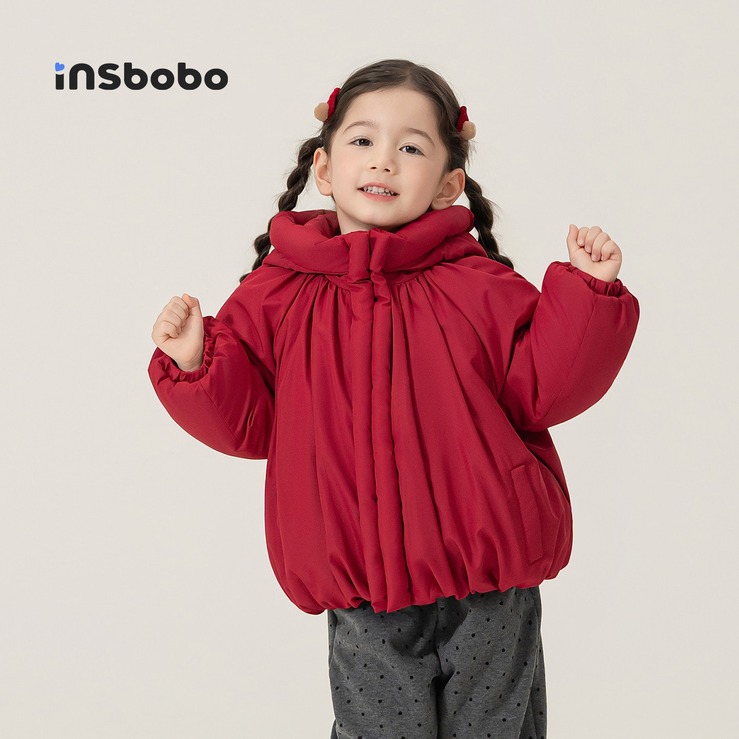 INSbobo儿童棉服毛球尖尖帽棉服