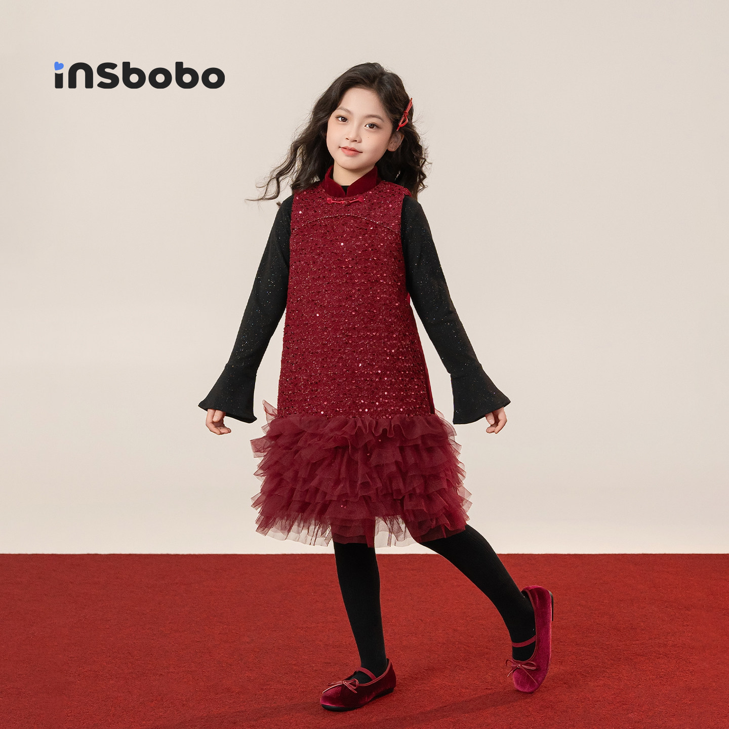 女童连衣裙国风新年衣服儿童红色拜年服冬装女孩公主裙新中式礼服