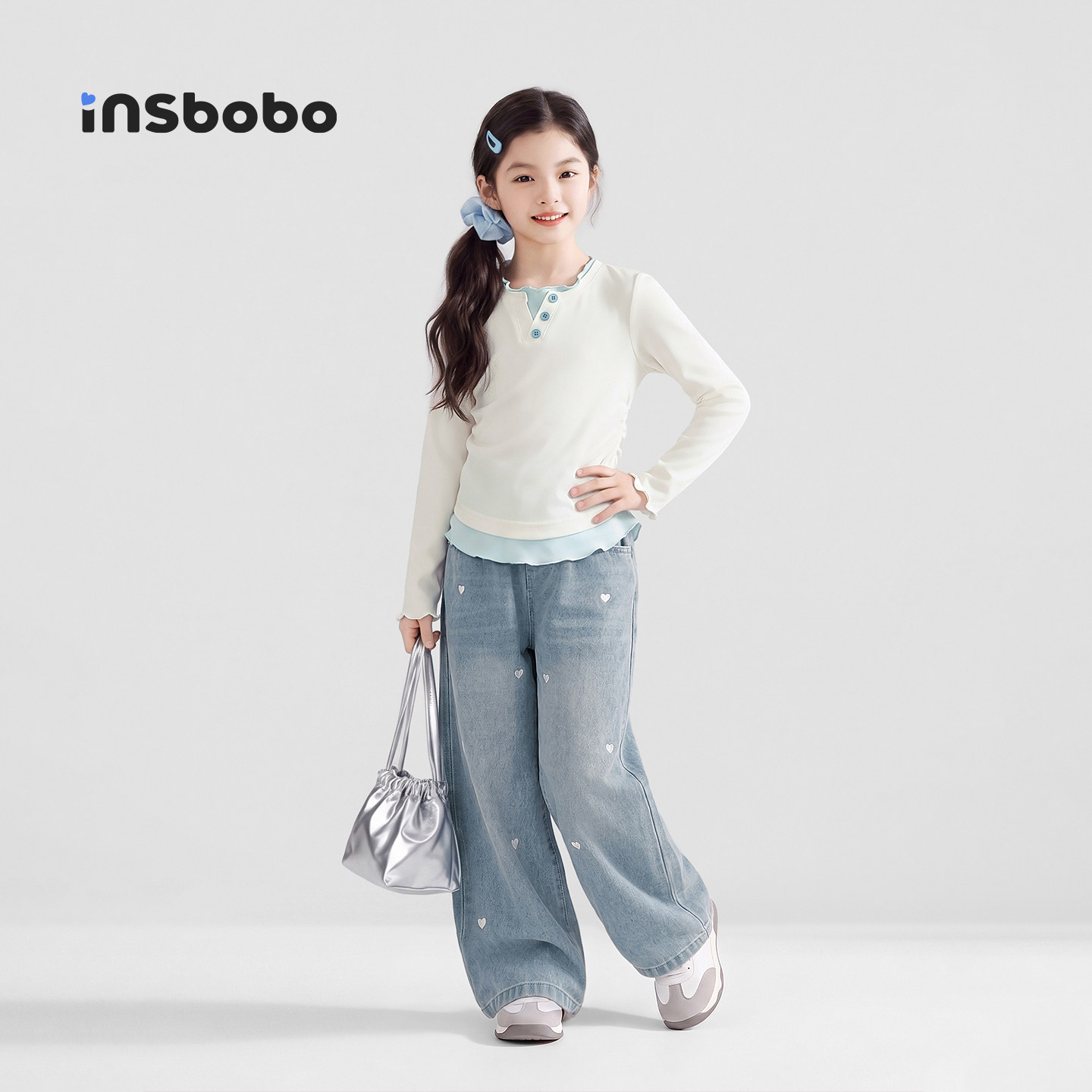 INSbobo儿童套装假两件拼色套装图片
