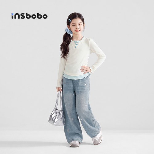 INSbobo儿童套装假两件拼色套装