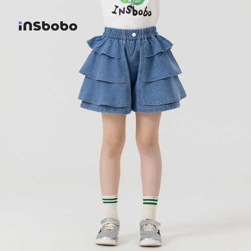 INSbobo儿童裤子层次牛仔裙裤