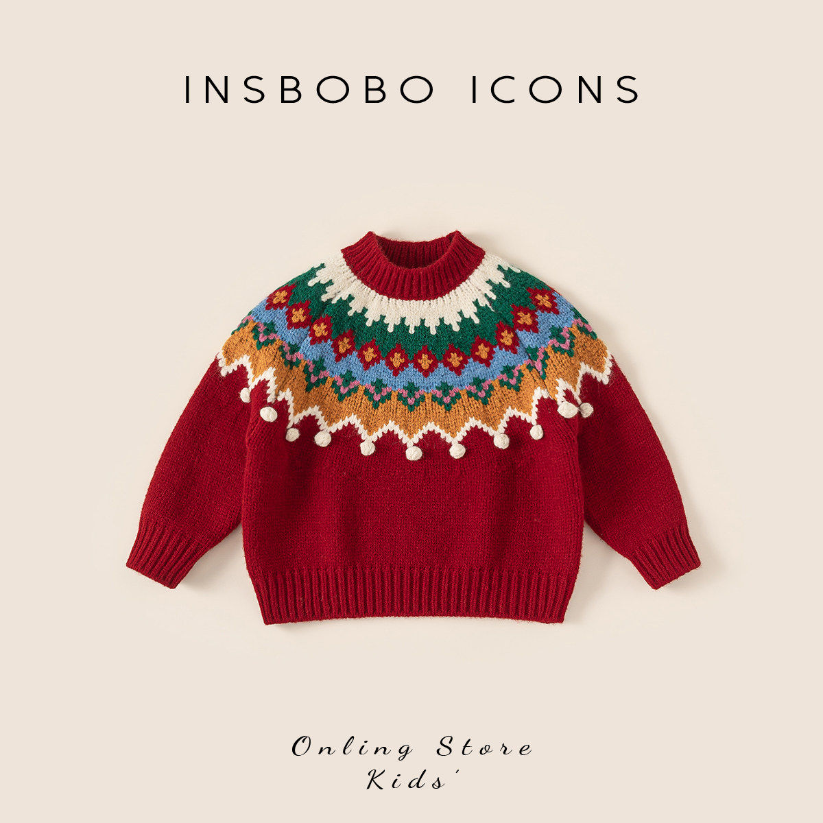 INSbobo童装女童毛衣圣诞衣服儿童红色针织衫洋气宝宝毛线衣冬装