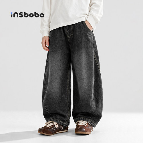 INSbobo儿童裤子软牛仔弯刀裤