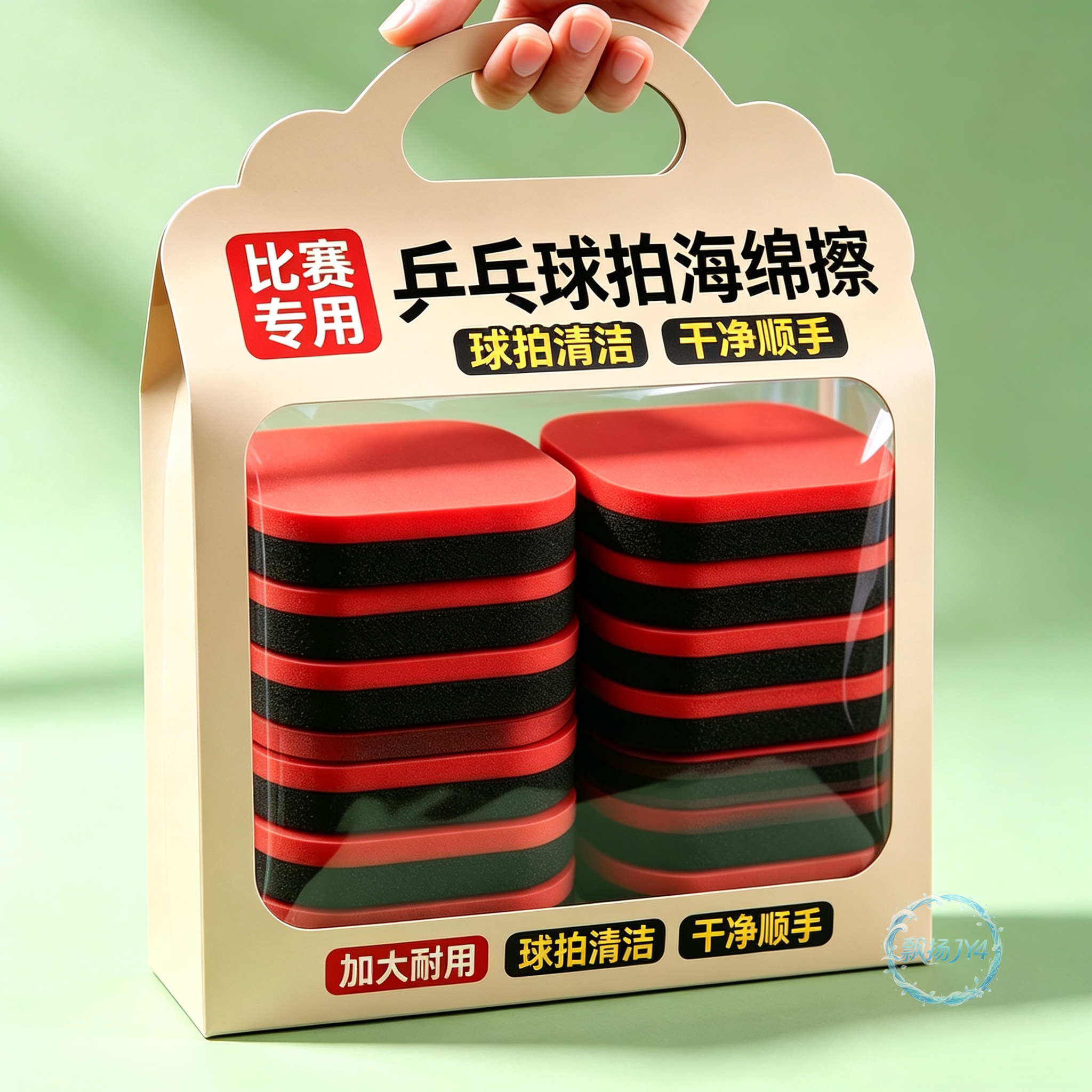 乒乓胶皮清洁海绵擦红黑套装