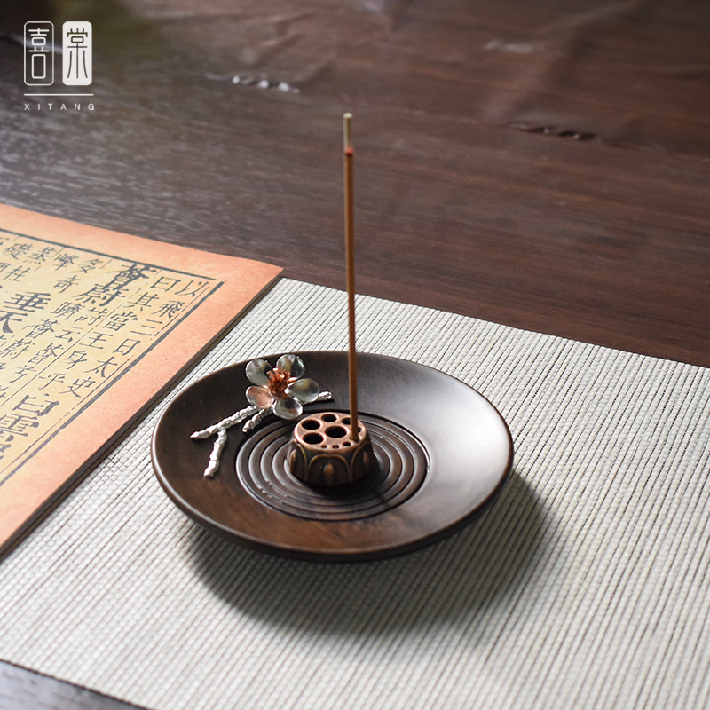 喜棠【檀中花】黑檀实木线 线香炉超大号藏香插家用室内香座驱蚊