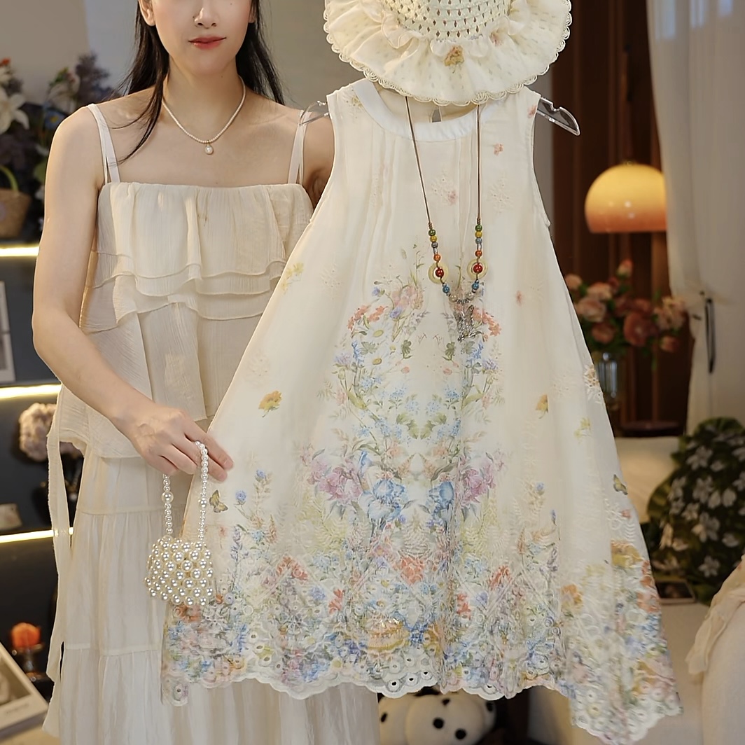 【送帽子项链】夏季度假风连衣裙儿童碎花休闲无袖背心裙HCB627