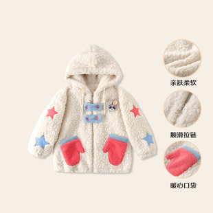 女童冬季 现货 连帽加绒上衣夹棉加厚外套毛毛衣MZE079