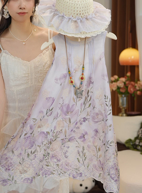 女童夏季新款蕾丝拼接碎花无袖连衣裙夏装女孩印花背心裙HCB724