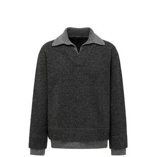 DECEYE 老钱风假两件V领仿羊绒polo氛围感百搭通勤毛衣