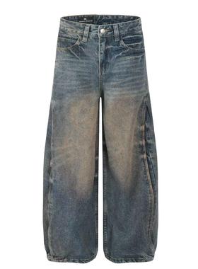 DECEYE澳洲简约水洗做旧泥染牛仔裤男女宽松直筒设计感弯刀裤