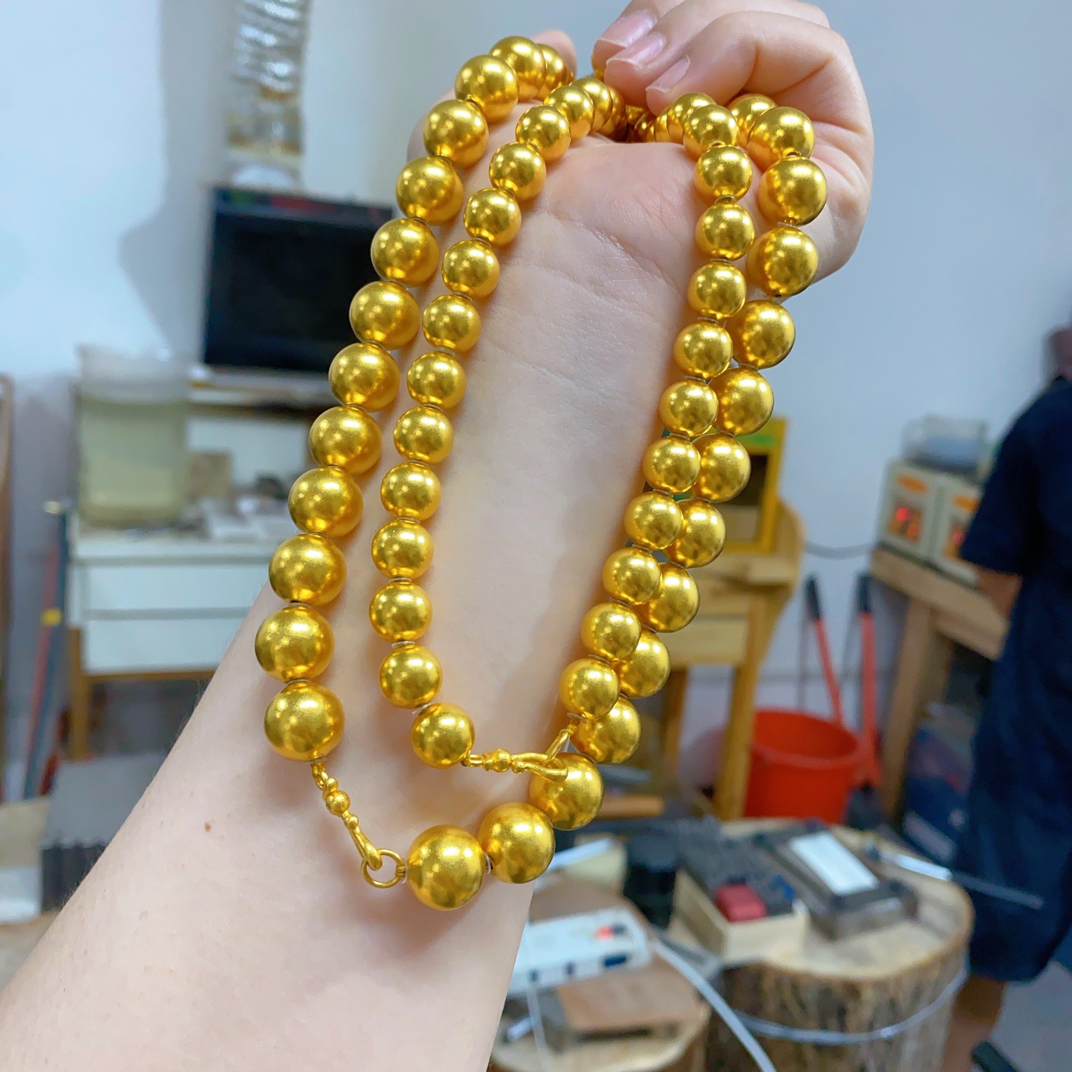 爆款金包银圆珠项链女光珠锁骨链空心金店同款经典时尚diy串珠链