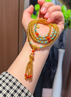 盛尊金包银多圈手链古法圆珠