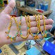 新品 珐琅彩圆珠黄金包银项串可diy如意绿松石金包银手链两用款