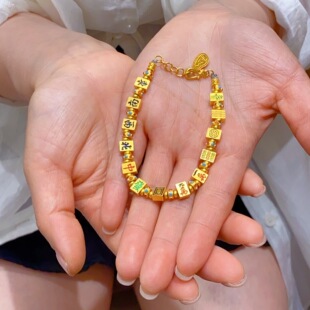 黄金麻将手链金店爆款十三幺国风珐琅彩手串金包银手链新中式diy