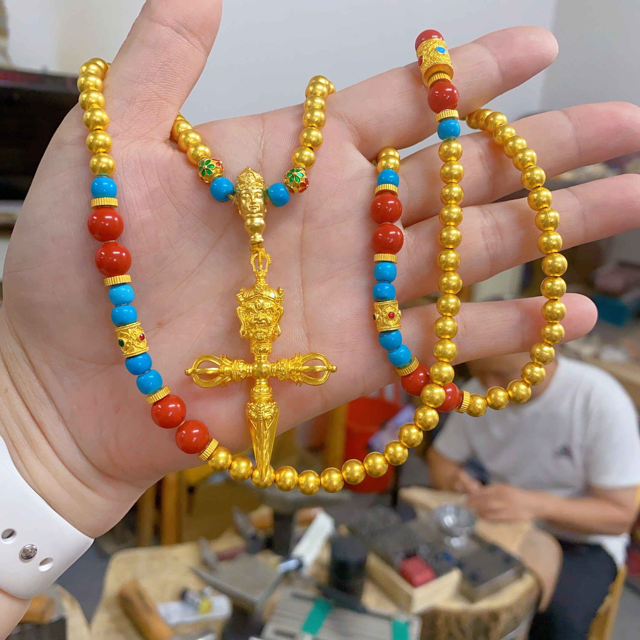 黄金包银十字金刚杵项串可diy图片