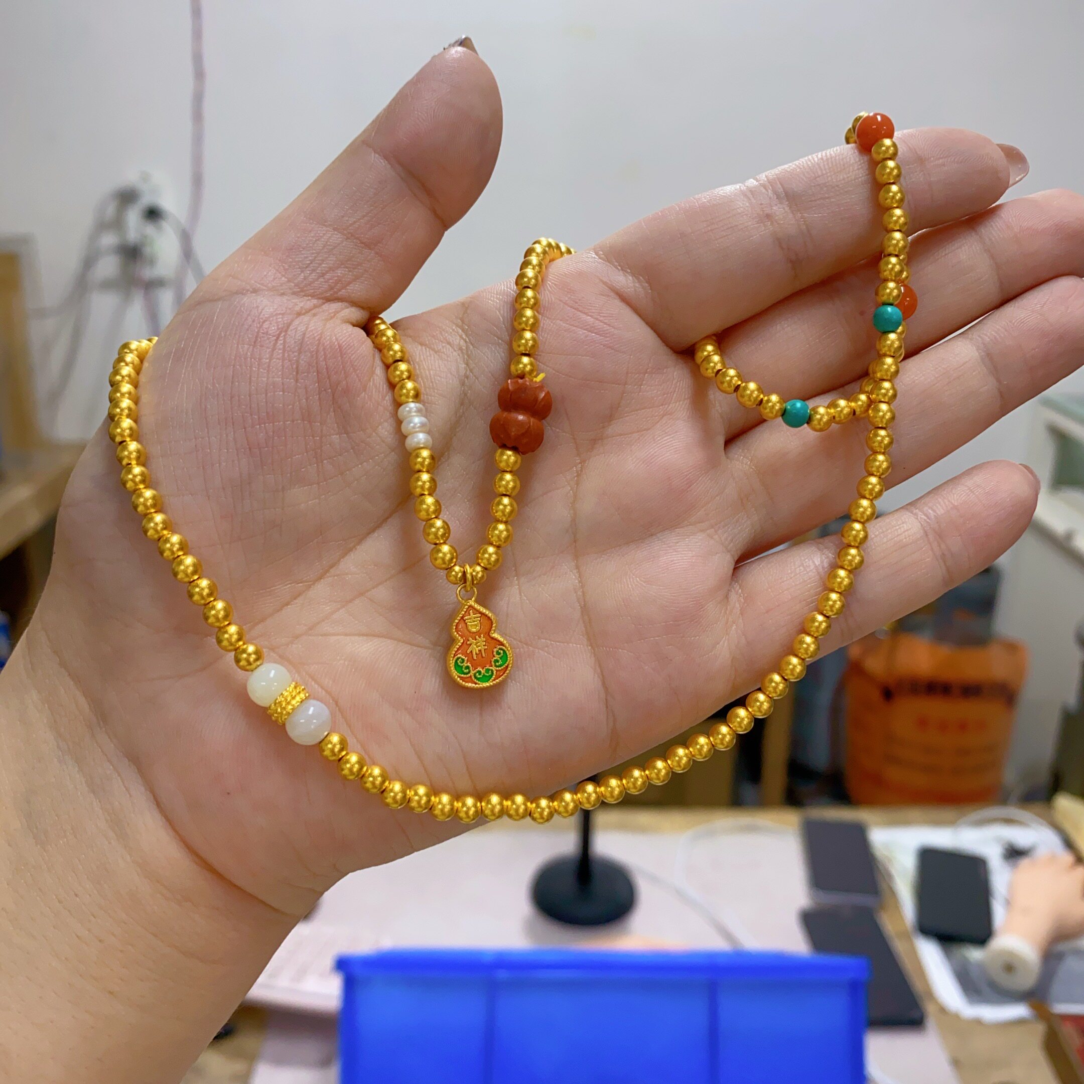 金包银项链珐琅彩葫芦白玉手串图片