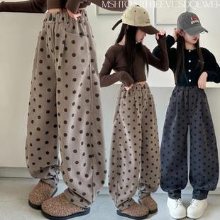 一体绒薄款 女童加绒裤 冬加厚外穿洋气卫裤 2025新款 子灯芯绒阔腿裤