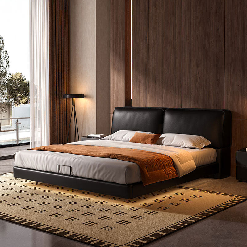 越映大黑牛全真皮床头层牛皮主卧全青皮高端大气悬浮1米8双人婚床