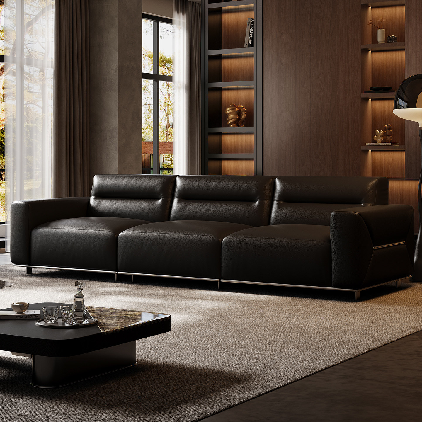 越映迪欧沙发意式全真皮客厅别墅极简风高端直排头层牛皮半全青皮